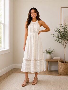 Carly Jean Ivory Lace Halter Dress Size S